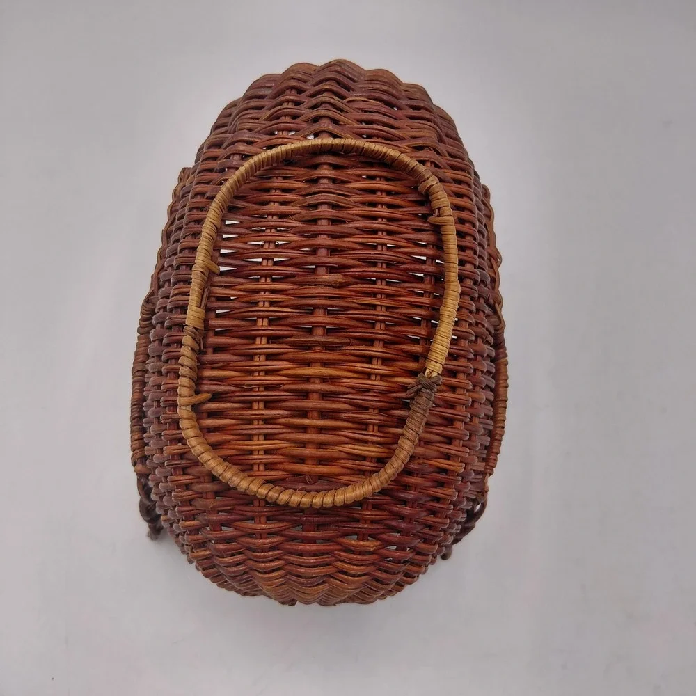 Vtg 90s Avon Rattan Woven Wicker Duck Basket Wood Beak Cottage Cabin Rustic